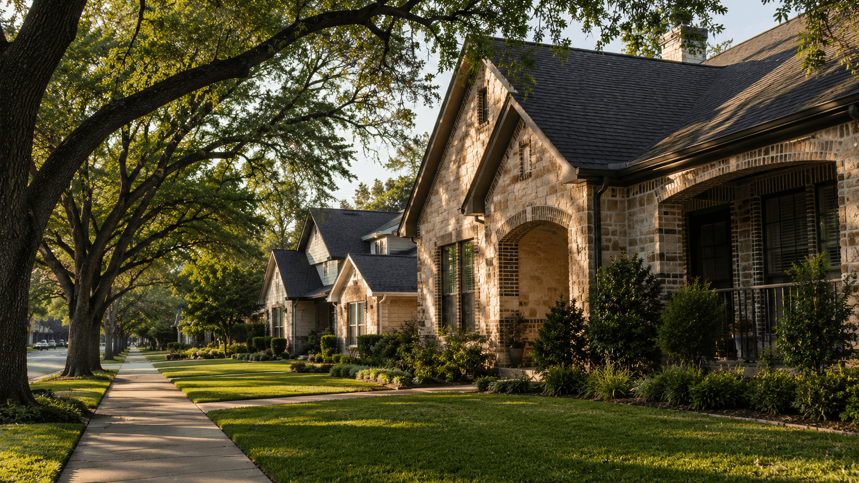 A well-lit Austin home exterior on a residential street, representing homeownership and property tax considerations