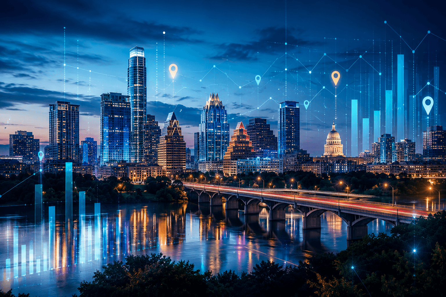 Austin skyline at dusk representing evolving market conditions and long-term investment trends