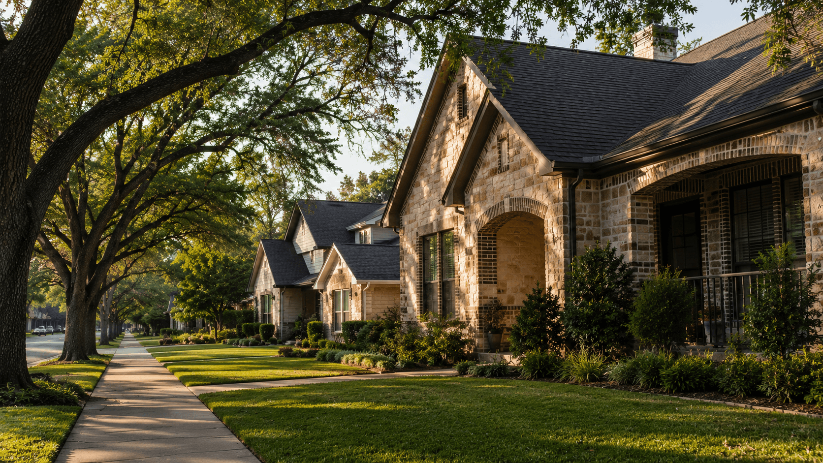 A well-lit Austin home exterior on a residential street, representing homeownership and property tax considerations